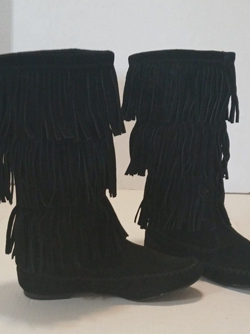 Lauren Conrad Black Fringe Mid-Calf Moccasin Women's Pull-On Boots 7.5